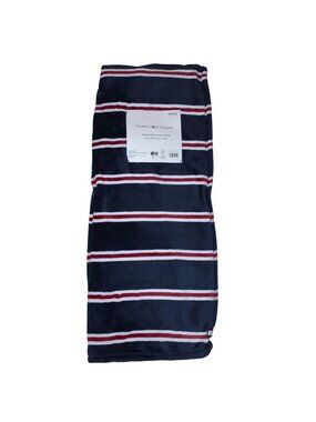 Tommy Hilfiger Super Soft Plush Throw Blanket 50" X 70" Striped Navy Red
